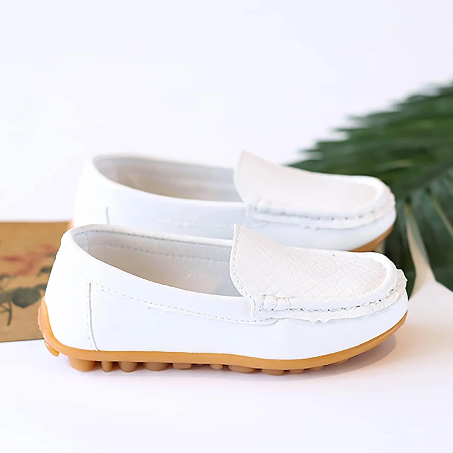 Toddler Little Kid Boys Girls Soft Slip On Loafers Dress Flat Shoes Boat Shoes Casual Toddler Shoes Light up (White, 23)