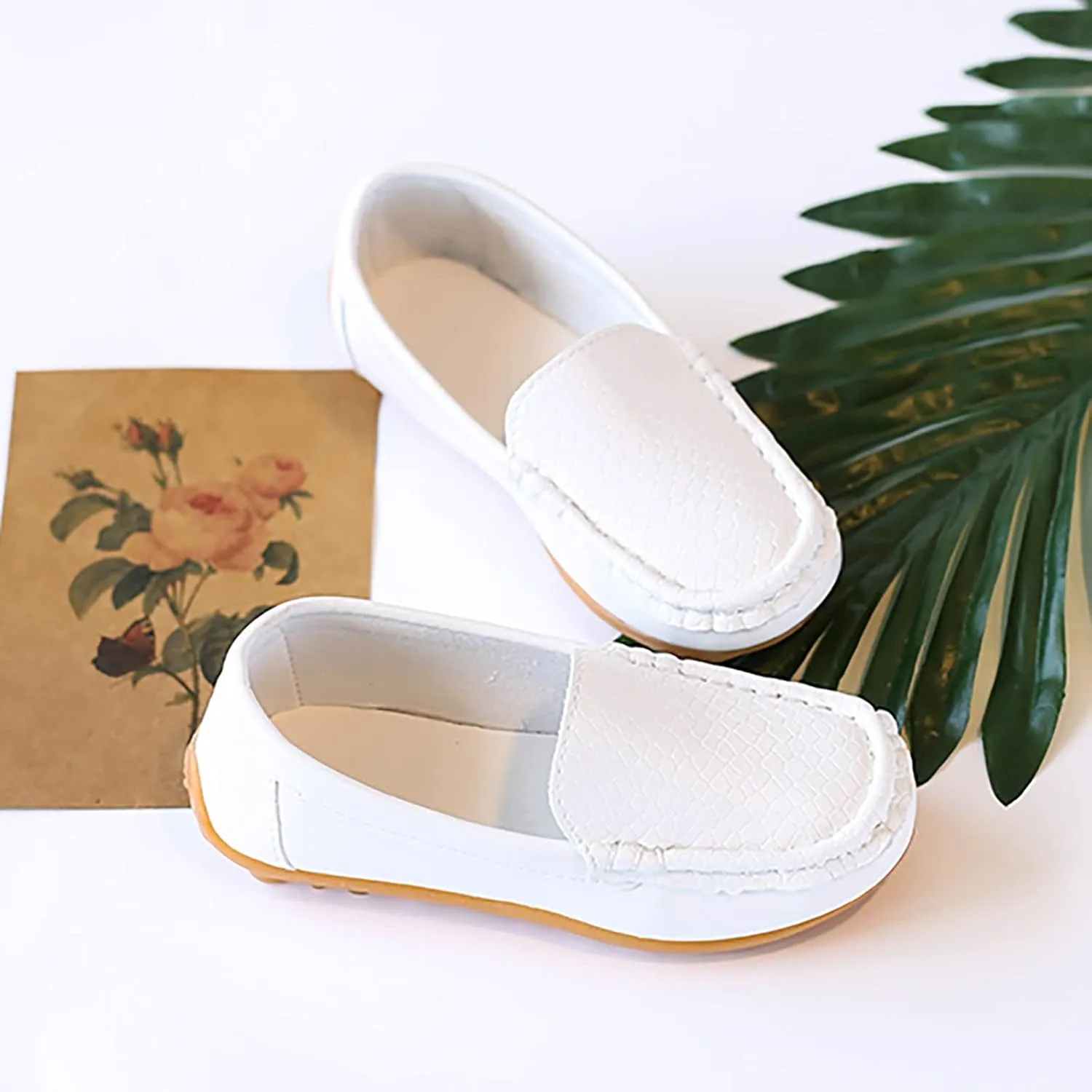 Toddler Little Kid Boys Girls Soft Slip On Loafers Dress Flat Shoes Boat Shoes Casual Toddler Shoes Light up (White, 23)