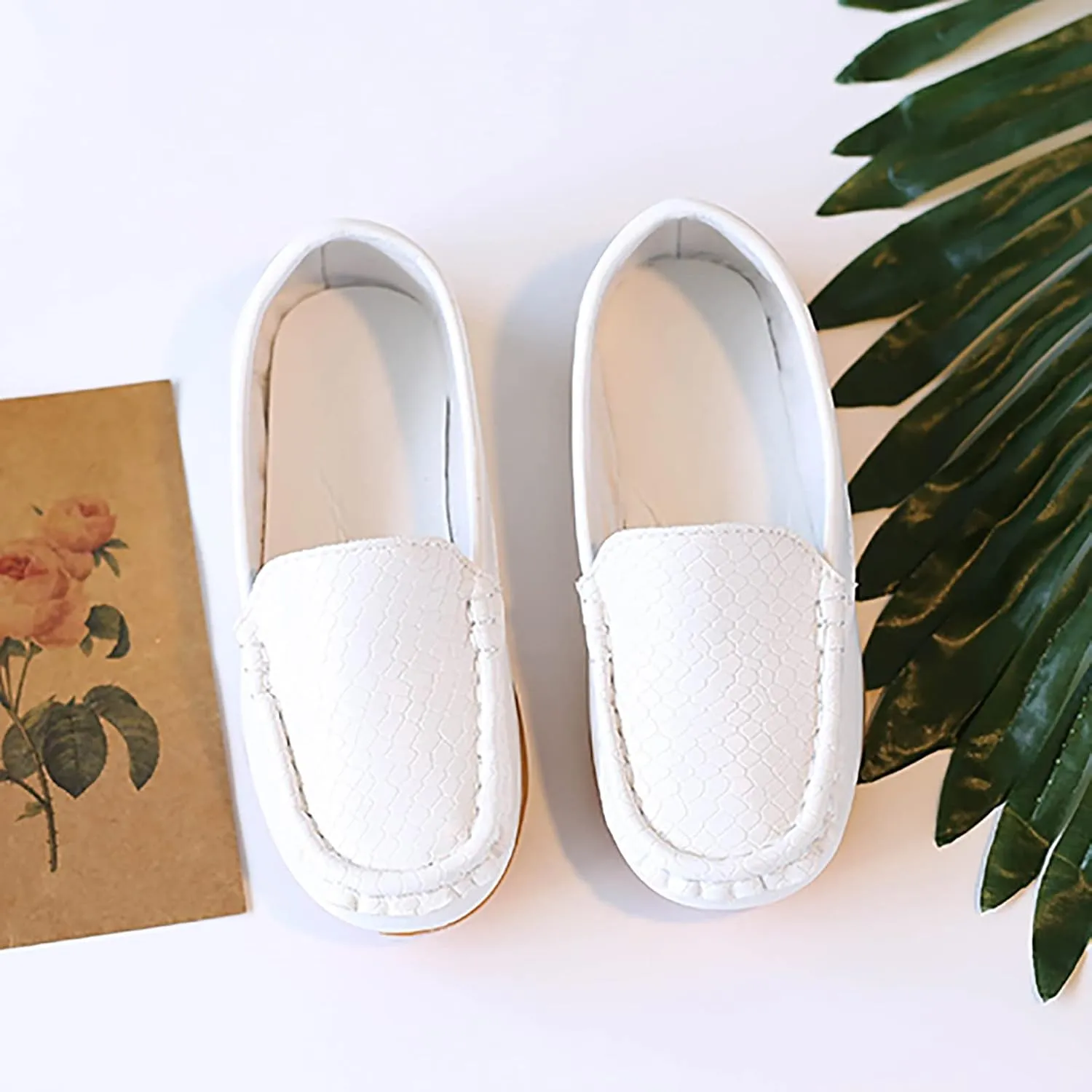 Toddler Little Kid Boys Girls Soft Slip On Loafers Dress Flat Shoes Boat Shoes Casual Toddler Shoes Light up (White, 23)