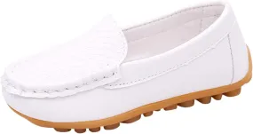 Toddler Little Kid Boys Girls Soft Slip On Loafers Dress Flat Shoes Boat Shoes Casual Toddler Shoes Light up (White, 23)