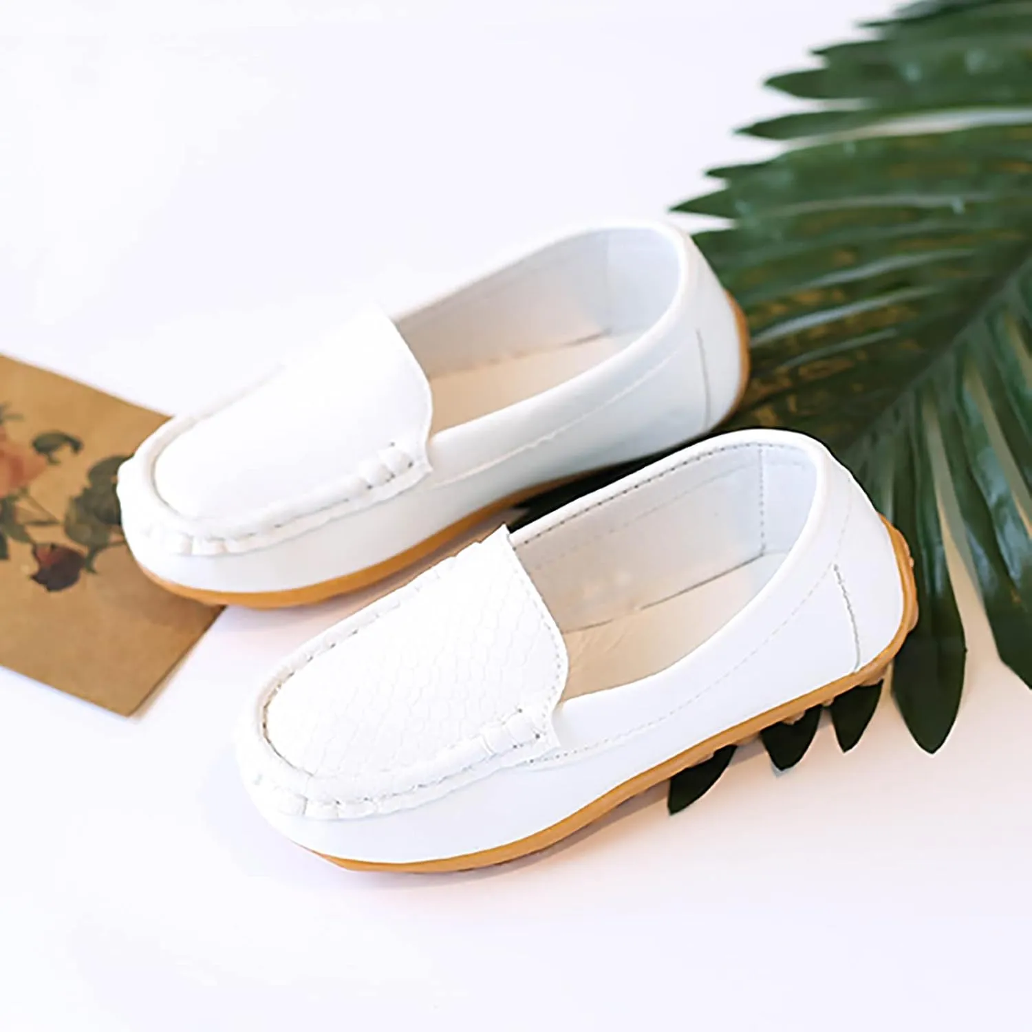 Toddler Little Kid Boys Girls Soft Slip On Loafers Dress Flat Shoes Boat Shoes Casual Toddler Shoes Light up (White, 23)