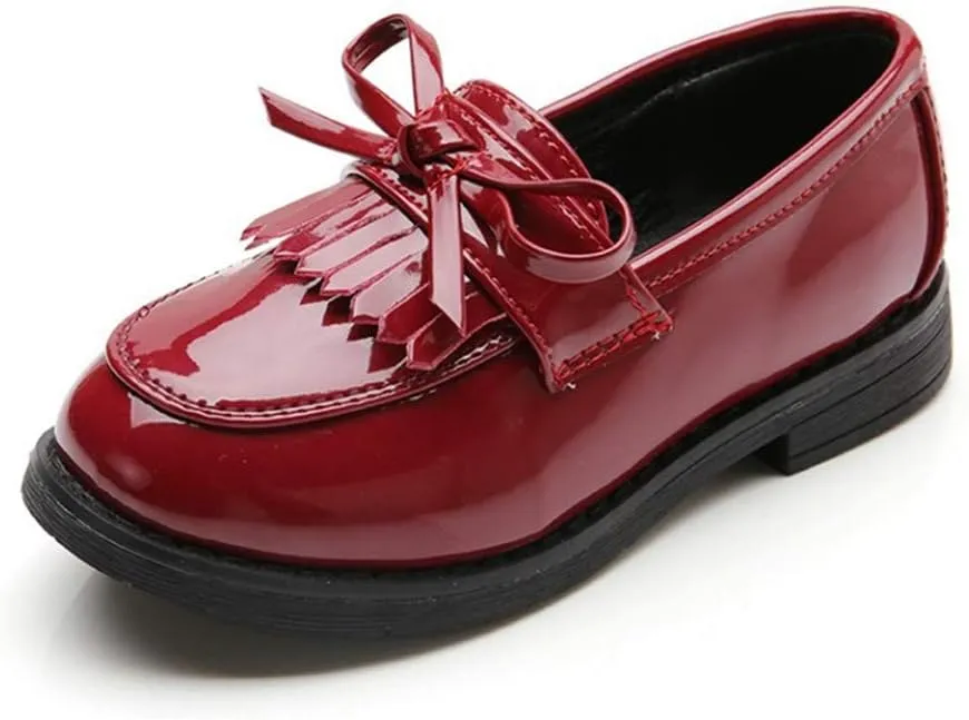 Toddler Little Kids Girls Patent Leather Slip On Penny Loafers Flats Tassel Bowknot Boat Casual Princess Dress Shoes