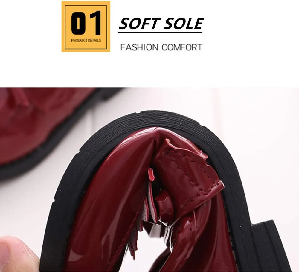 Toddler Little Kids Girls Patent Leather Slip On Penny Loafers Flats Tassel Bowknot Boat Casual Princess Dress Shoes