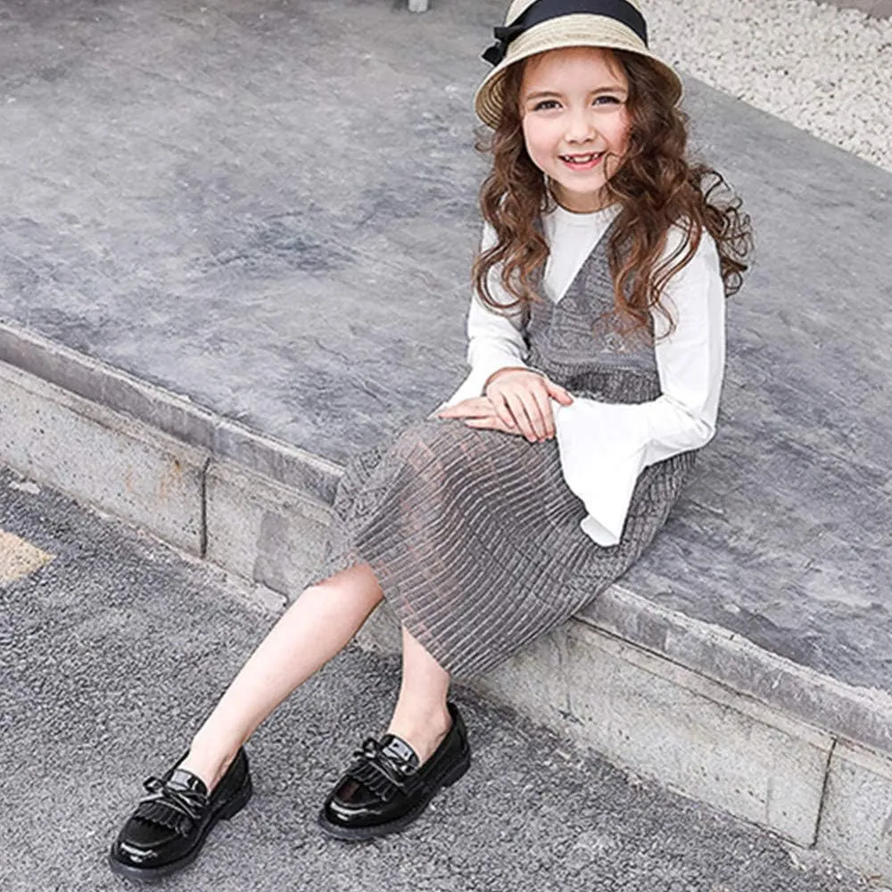Toddler Little Kids Girls Patent Leather Slip On Penny Loafers Flats Tassel Bowknot Boat Casual Princess Dress Shoes