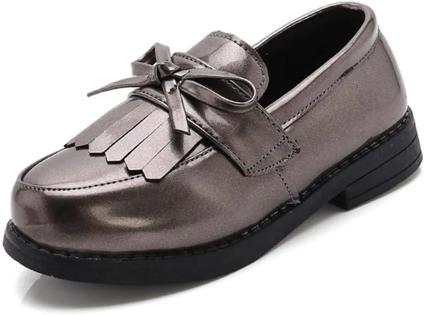 Toddler Little Kids Girls Patent Leather Slip On Penny Loafers Flats Tassel Bowknot Boat Casual Princess Dress Shoes