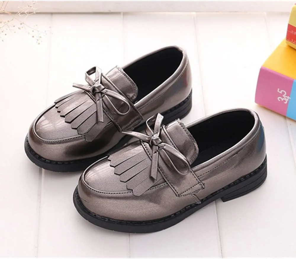 Toddler Little Kids Girls Patent Leather Slip On Penny Loafers Flats Tassel Bowknot Boat Casual Princess Dress Shoes