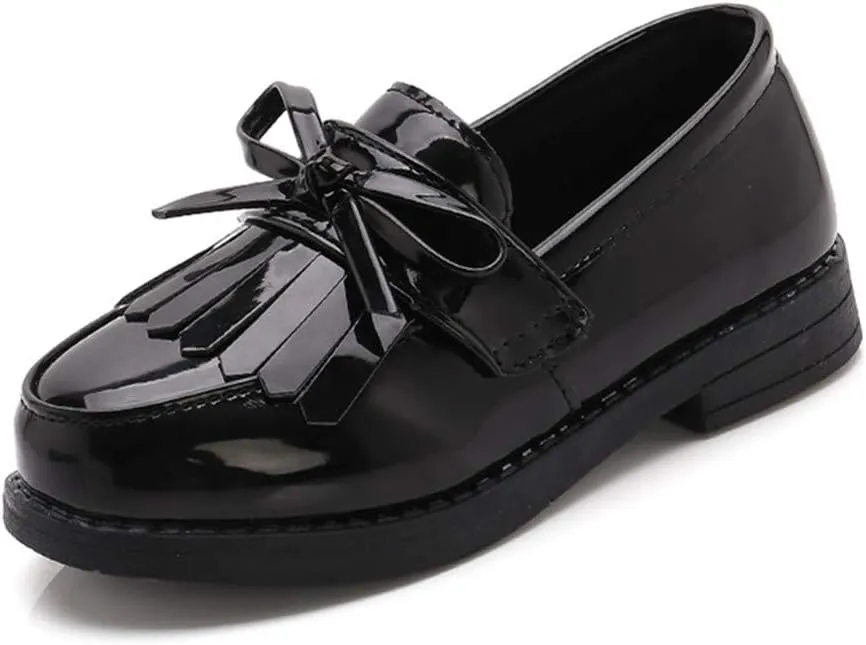 Toddler Little Kids Girls Patent Leather Slip On Penny Loafers Flats Tassel Bowknot Boat Casual Princess Dress Shoes
