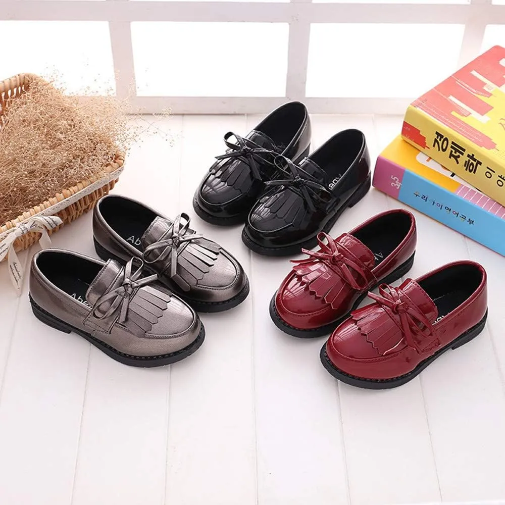 Toddler Little Kids Girls Patent Leather Slip On Penny Loafers Flats Tassel Bowknot Boat Casual Princess Dress Shoes