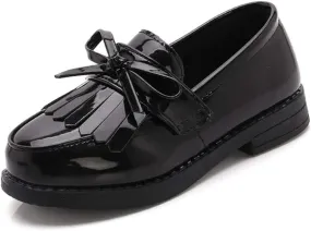 Toddler Little Kids Girls Patent Leather Slip On Penny Loafers Flats Tassel Bowknot Boat Casual Princess Dress Shoes