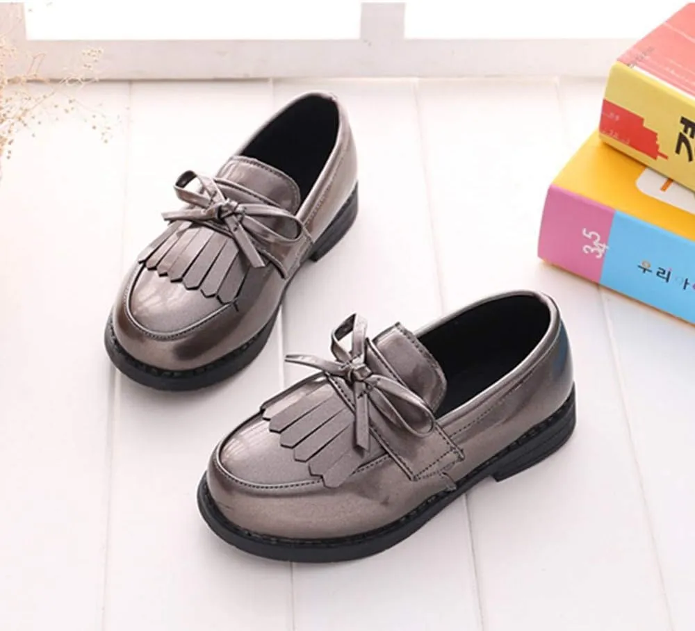 Toddler Little Kids Girls Patent Leather Slip On Penny Loafers Flats Tassel Bowknot Boat Casual Princess Dress Shoes