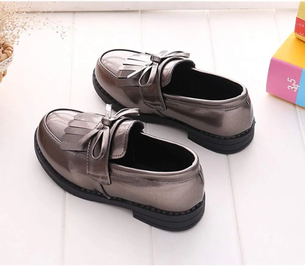 Toddler Little Kids Girls Patent Leather Slip On Penny Loafers Flats Tassel Bowknot Boat Casual Princess Dress Shoes