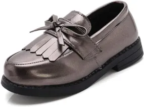 Toddler Little Kids Girls Patent Leather Slip On Penny Loafers Flats Tassel Bowknot Boat Casual Princess Dress Shoes