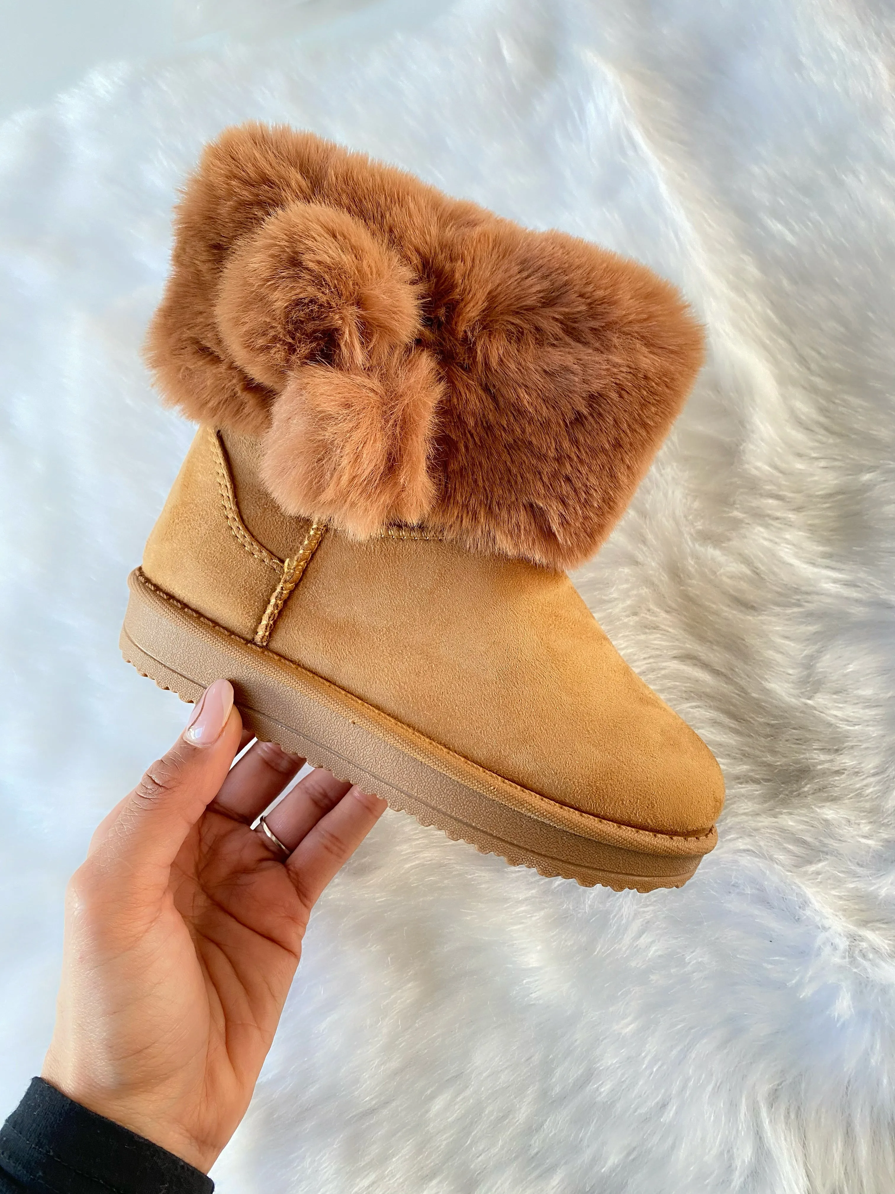 Trophy KIDS Pom Pom Faux Fur Trim Boots