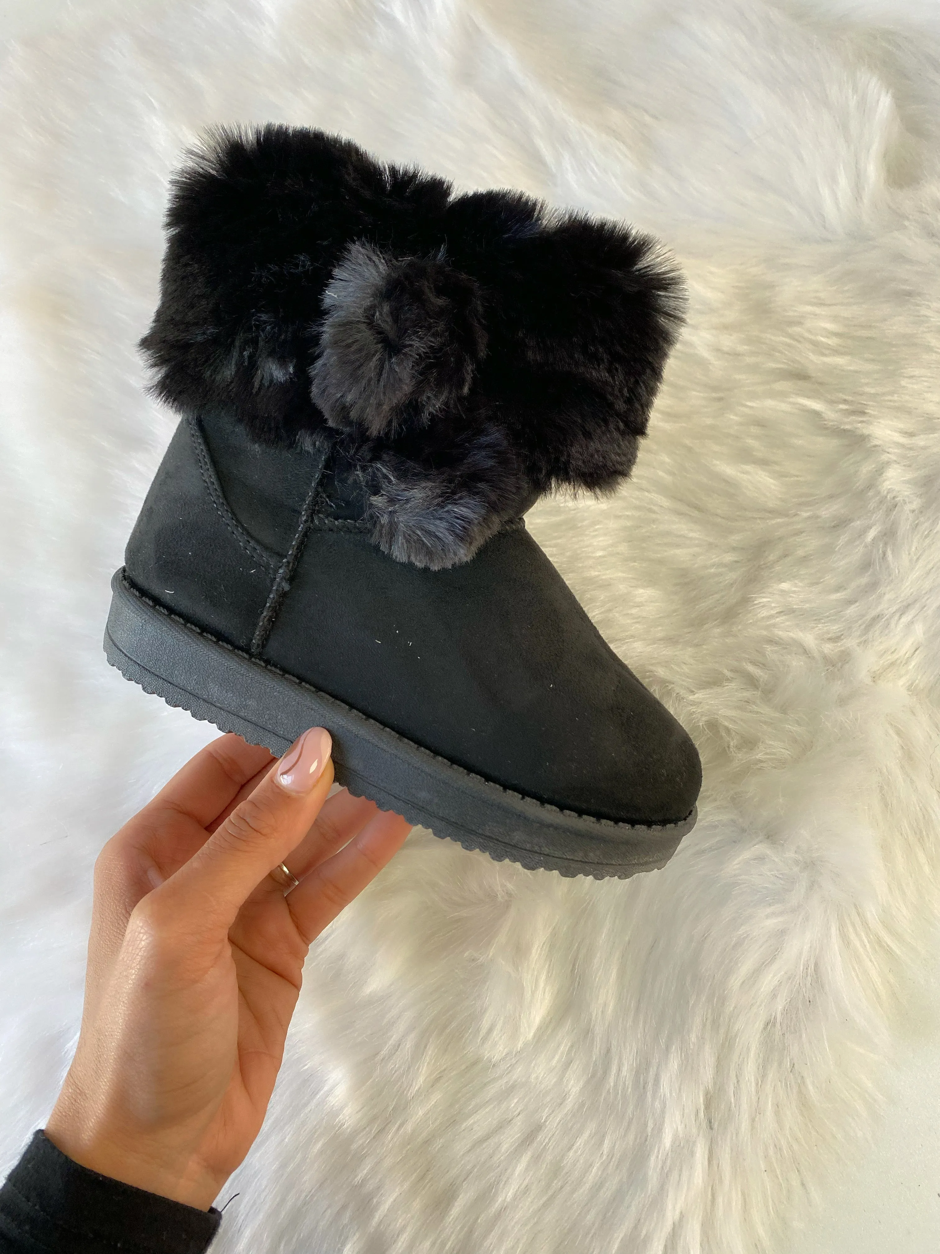 Trophy KIDS Pom Pom Faux Fur Trim Boots