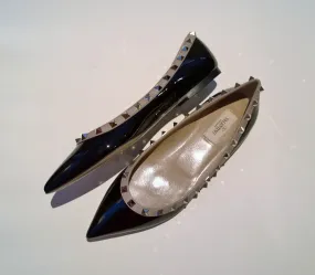 Valentino Garavani Rockstud Black Patent Leather Flats