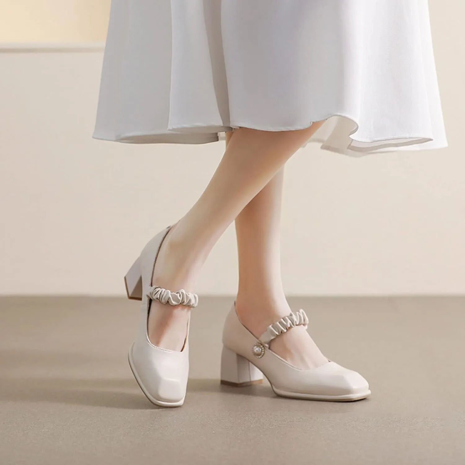 WENJIAZHIZHI Womens Mary Janes Block Heel Lolita Loafers Dress Pumps Ankle Strap Heeled Sandals Shoes for Women Dressy Chunky Low Heels Closed Toe