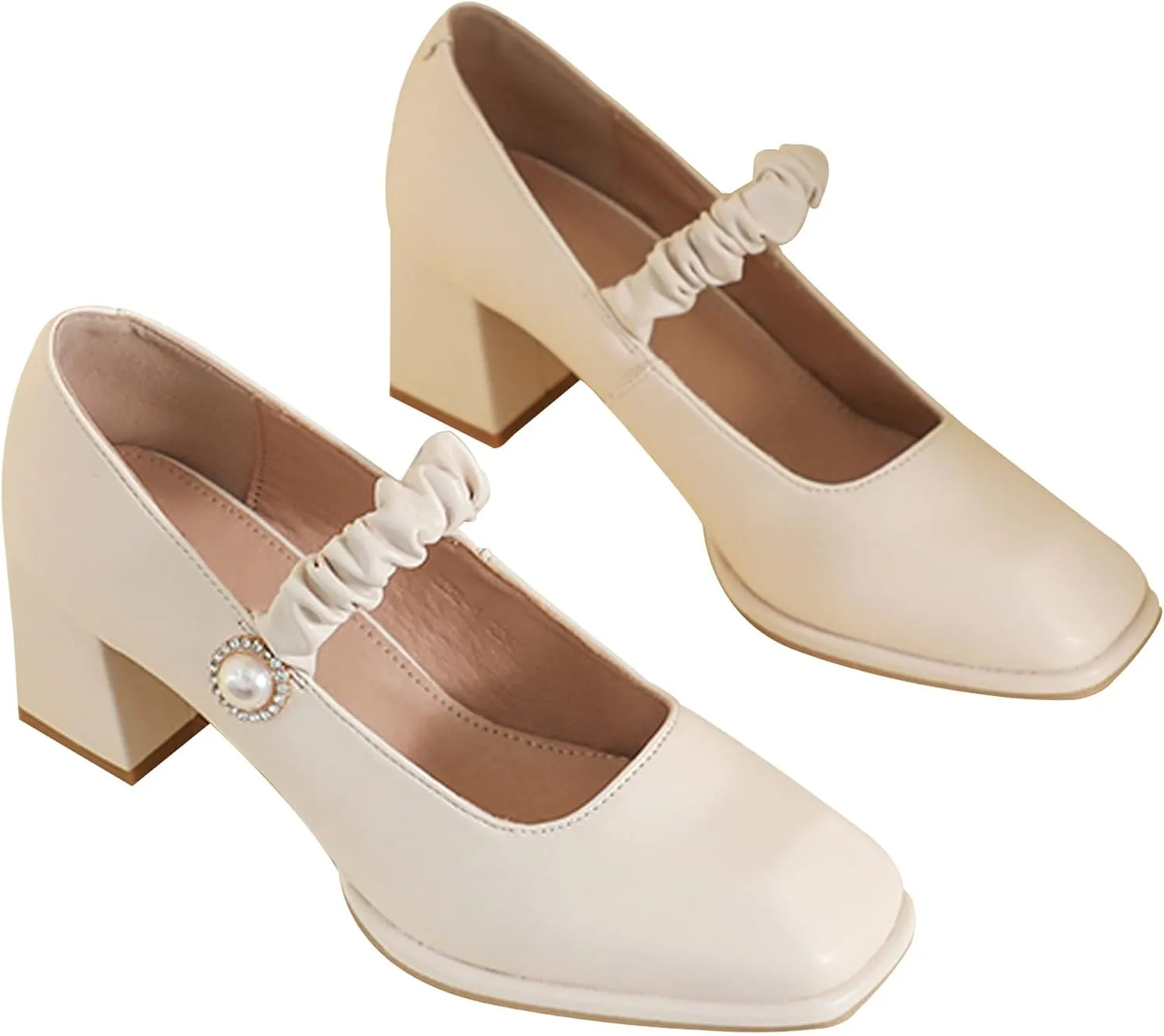 WENJIAZHIZHI Womens Mary Janes Block Heel Lolita Loafers Dress Pumps Ankle Strap Heeled Sandals Shoes for Women Dressy Chunky Low Heels Closed Toe