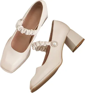WENJIAZHIZHI Womens Mary Janes Block Heel Lolita Loafers Dress Pumps Ankle Strap Heeled Sandals Shoes for Women Dressy Chunky Low Heels Closed Toe