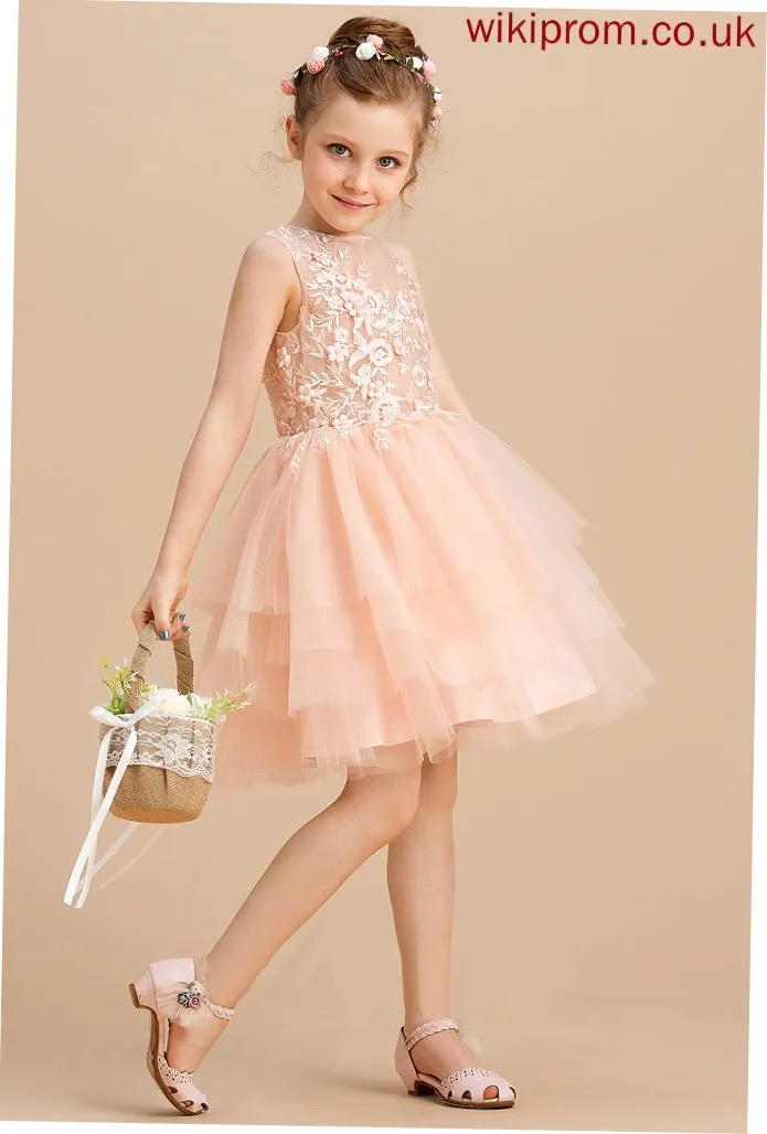 With Ball-Gown/Princess Neck Lace/Beading Girl Dress Flower Scoop Lana Flower Girl Dresses Sleeveless Knee-length Tulle/Lace -