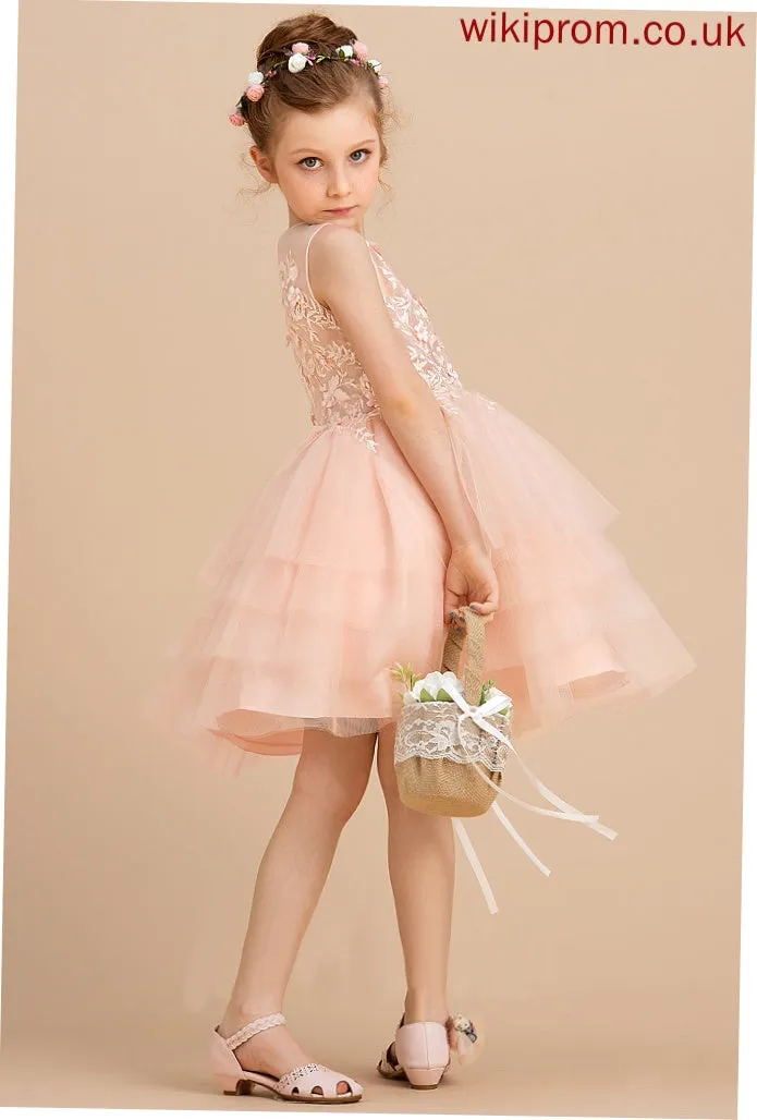 With Ball-Gown/Princess Neck Lace/Beading Girl Dress Flower Scoop Lana Flower Girl Dresses Sleeveless Knee-length Tulle/Lace -