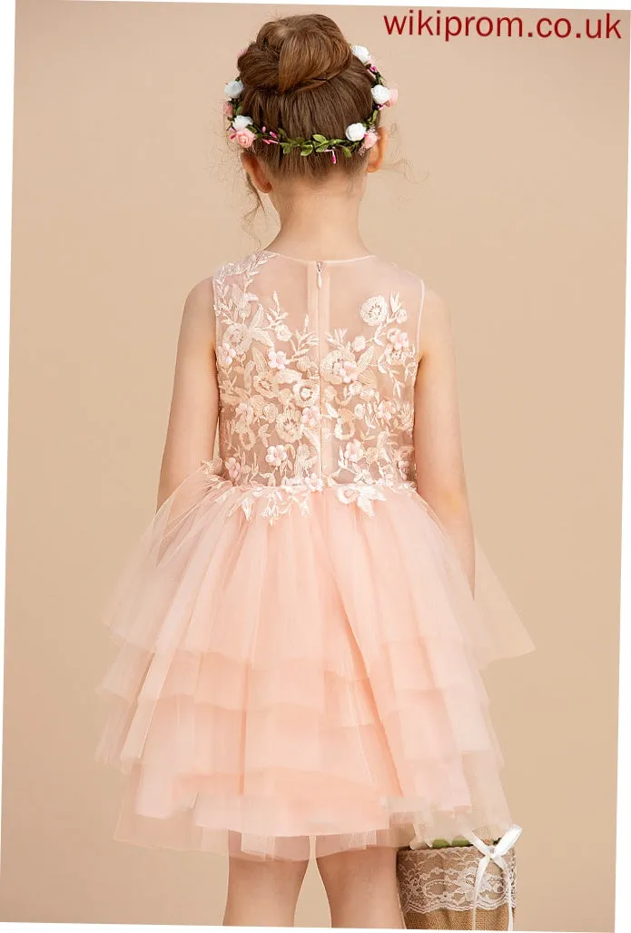 With Ball-Gown/Princess Neck Lace/Beading Girl Dress Flower Scoop Lana Flower Girl Dresses Sleeveless Knee-length Tulle/Lace -