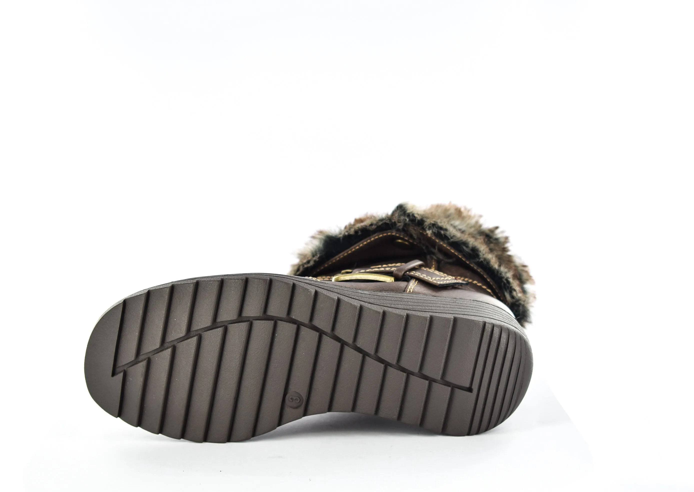 Women/Ladies Brown Brush PU Faux Leather Fur Collar Ankle Boots