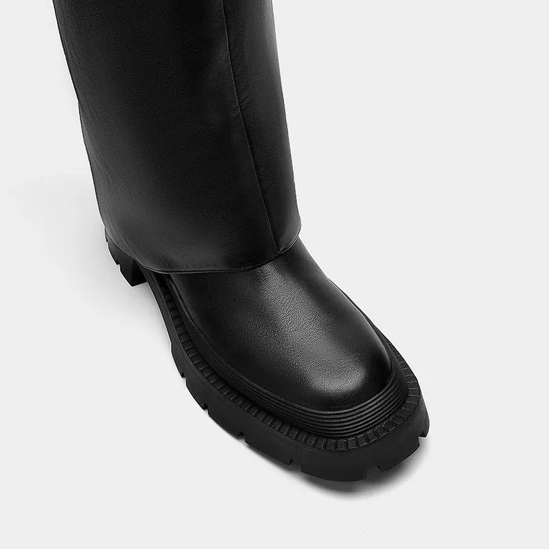 Women's Buckled Knee-High Shaft Boot Platform Chunky Heel Boots