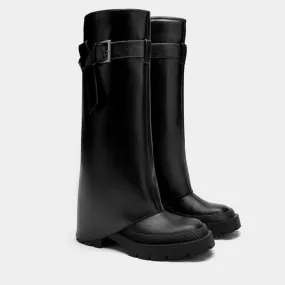 Women's Buckled Knee-High Shaft Boot Platform Chunky Heel Boots