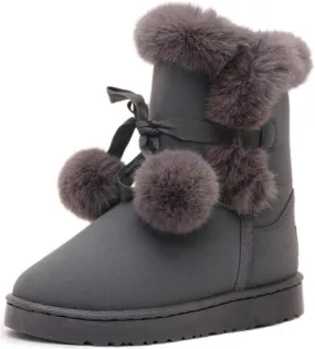 Women's Cute Pompon Lace Up Fur Winter Snow Boots Sweetheart Princess Fluffy Boots