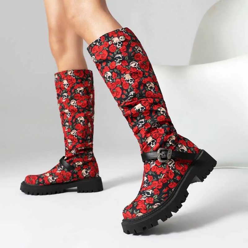 Women’s Knee High Low Heels Boots Pull-On Riding Boots