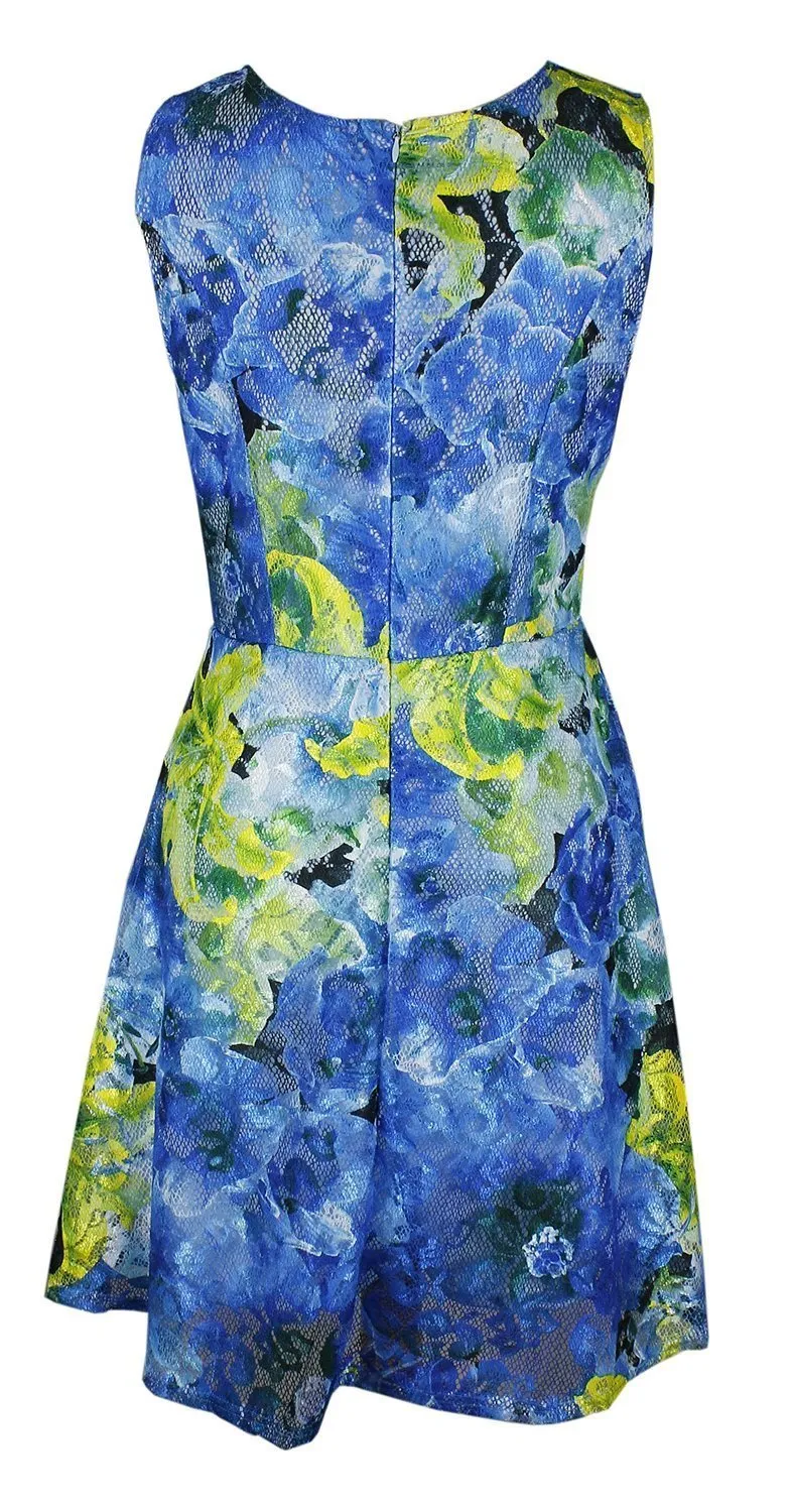 Women's Sleeveless Lace Floral Print Princess Seam Dress