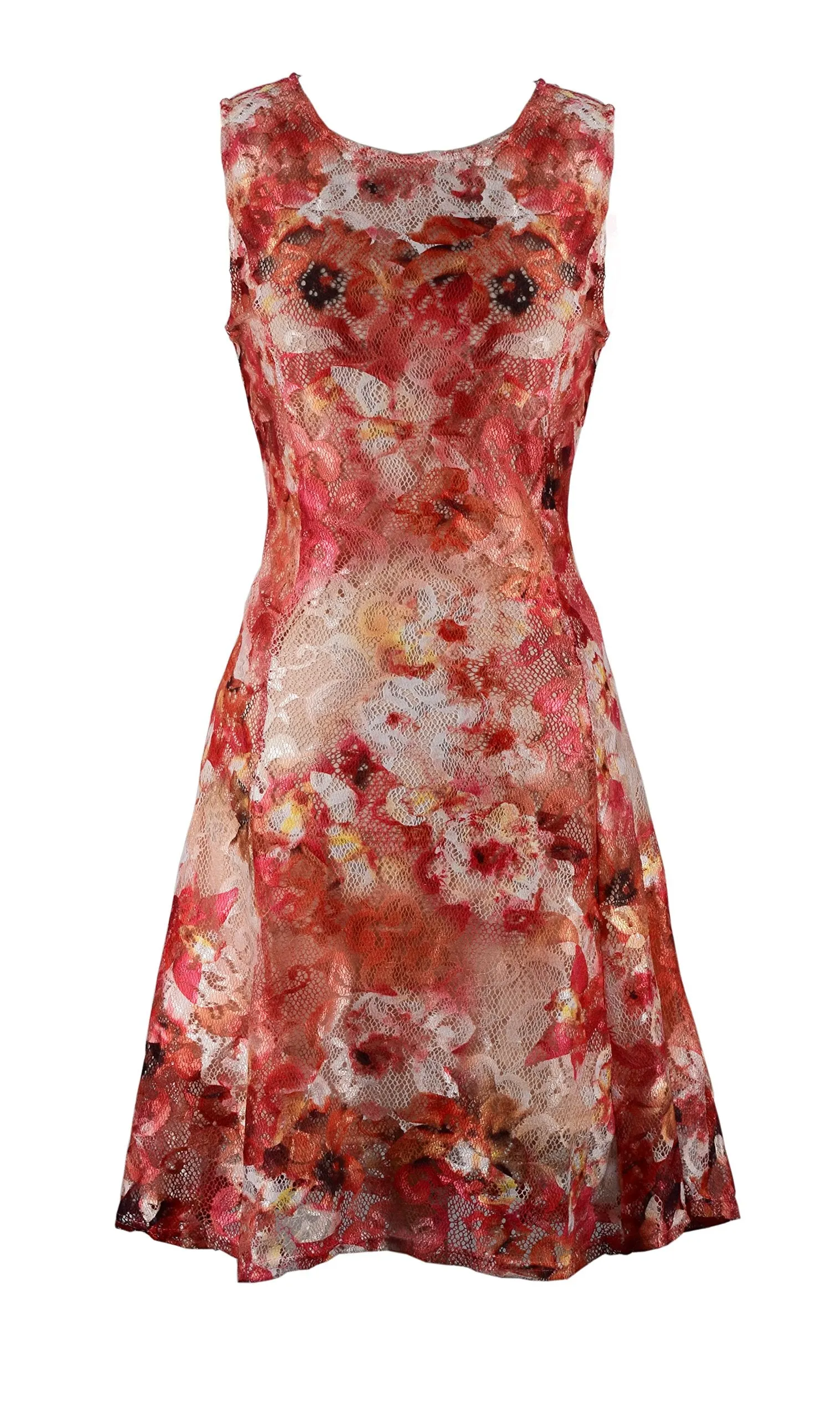 Women's Sleeveless Lace Floral Print Princess Seam Dress