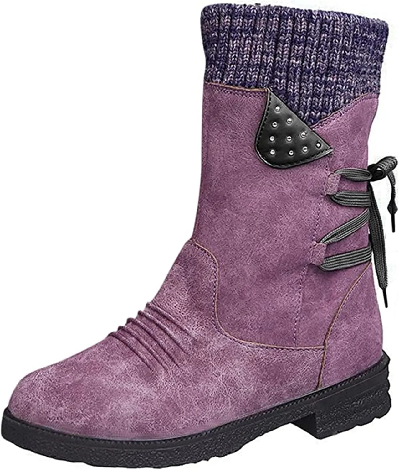 Women's Snow Boots Winter Warm Round Toe Lace Up Boot Western Platform Cowboy Boots Hiking Booties Non Slip Outdoor Mid Calf Boots Shoes
