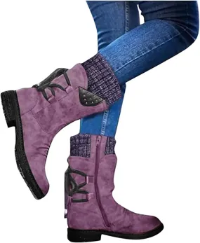 Women's Snow Boots Winter Warm Round Toe Lace Up Boot Western Platform Cowboy Boots Hiking Booties Non Slip Outdoor Mid Calf Boots Shoes