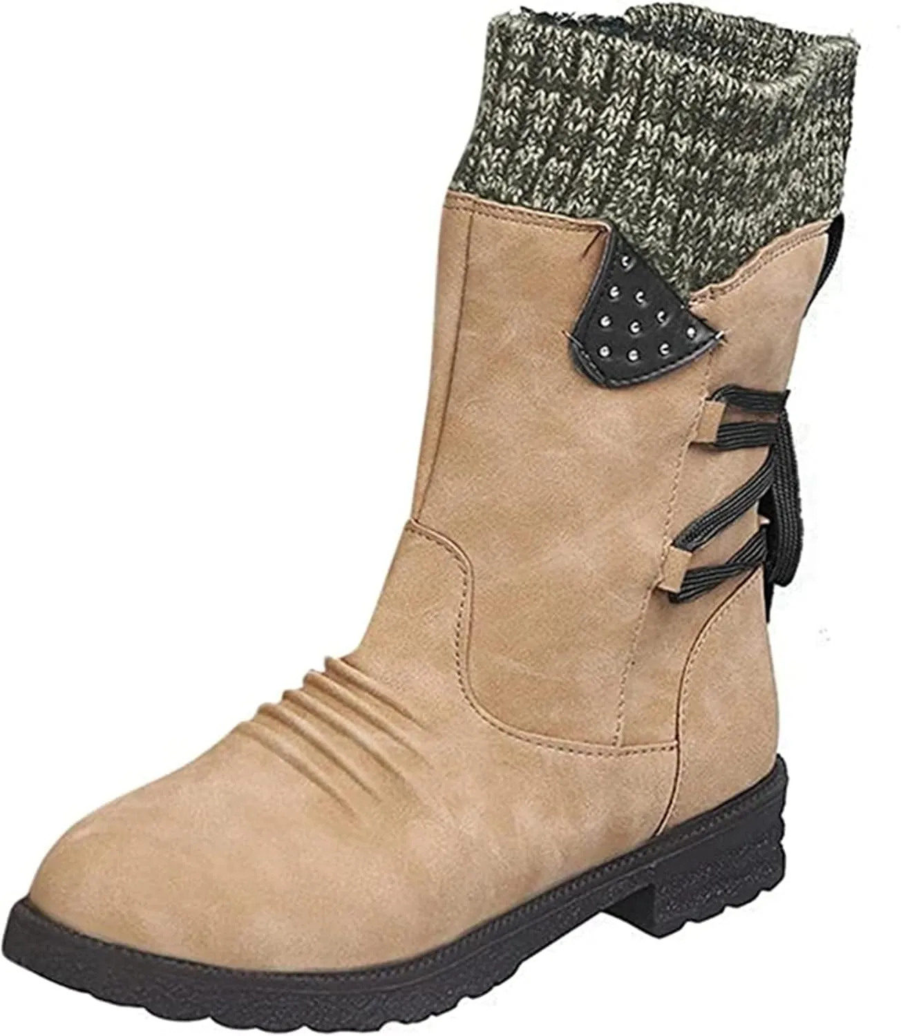 Women's Snow Boots Winter Warm Round Toe Lace Up Boot Western Platform Cowboy Boots Hiking Booties Non Slip Outdoor Mid Calf Boots Shoes