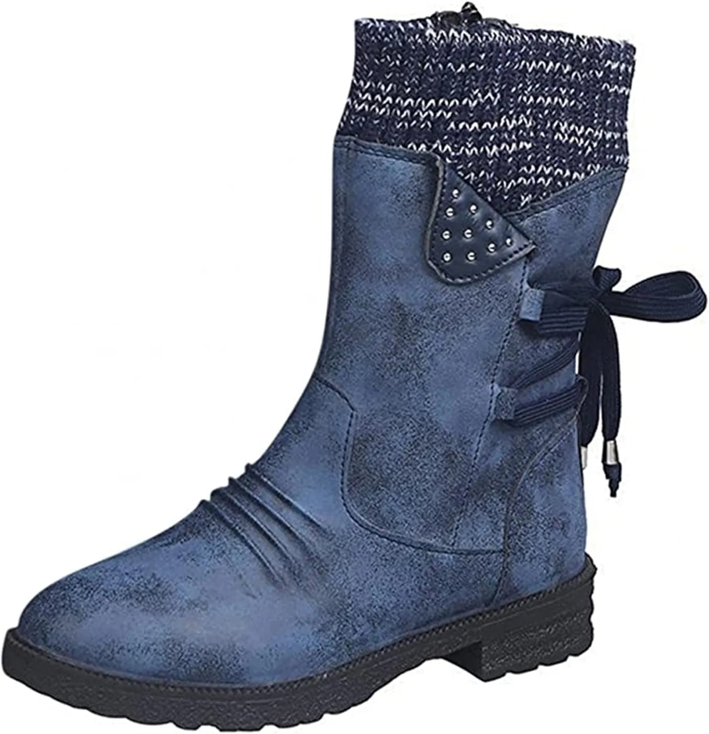 Women's Snow Boots Winter Warm Round Toe Lace Up Boot Western Platform Cowboy Boots Hiking Booties Non Slip Outdoor Mid Calf Boots Shoes