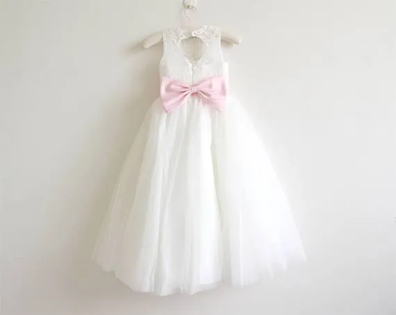 Wonderful Lace & Tulle Jewel Neckline knee-length A-line Flower Girl Dresses FD012