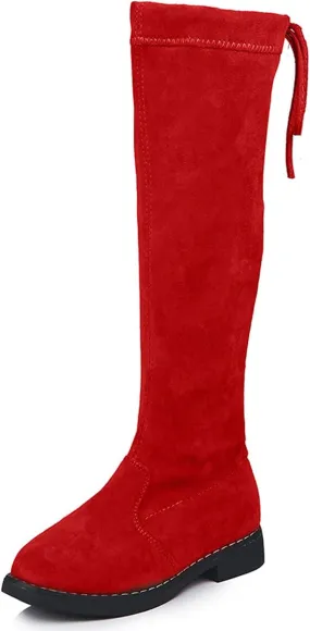 WUIWUIYU Girls Knee High Boots Ties Zipper String Suede Over Knee Long Boots Round Toe Lovely Princess Shoes