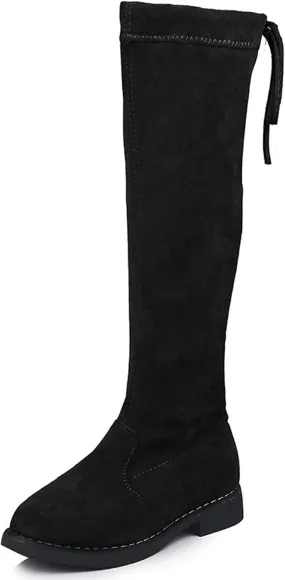 WUIWUIYU Girls Knee High Boots Ties Zipper String Suede Over Knee Long Boots Round Toe Lovely Princess Shoes