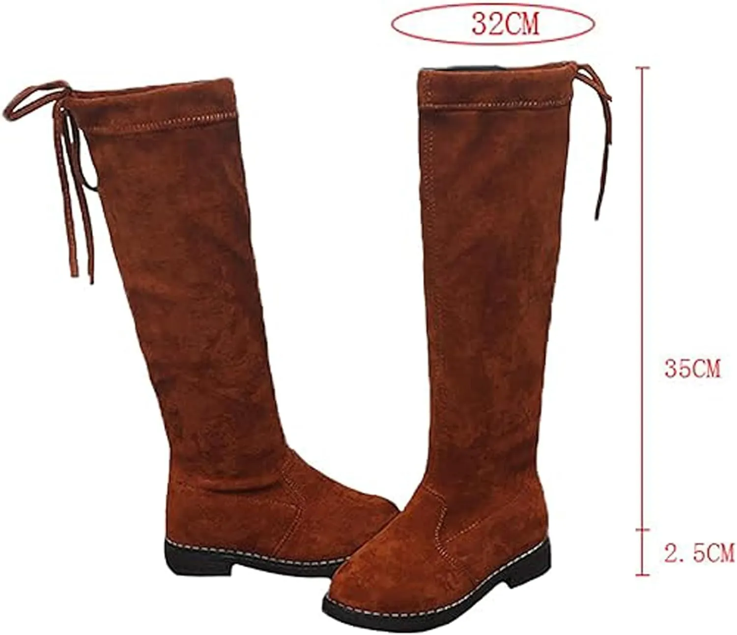 WUIWUIYU Girls Knee High Boots Ties Zipper String Suede Over Knee Long Boots Round Toe Lovely Princess Shoes