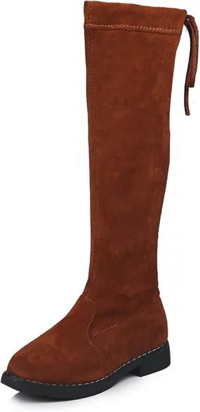 WUIWUIYU Girls Knee High Boots Ties Zipper String Suede Over Knee Long Boots Round Toe Lovely Princess Shoes