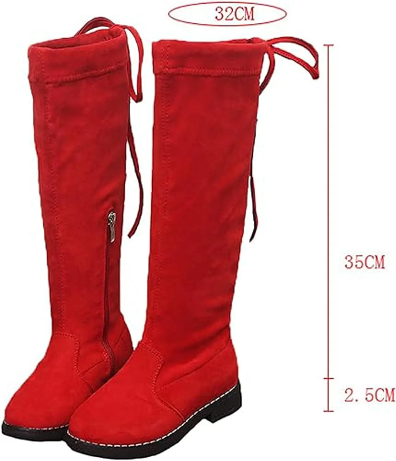 WUIWUIYU Girls Knee High Boots Ties Zipper String Suede Over Knee Long Boots Round Toe Lovely Princess Shoes