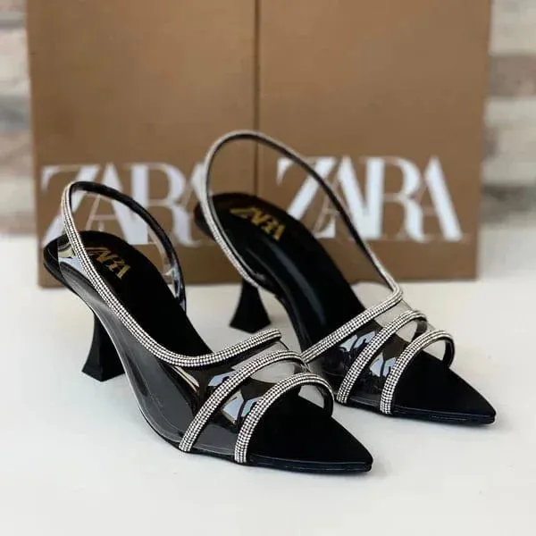ZARA VINYL EMBELLISHED Diamante Heels - BLACK