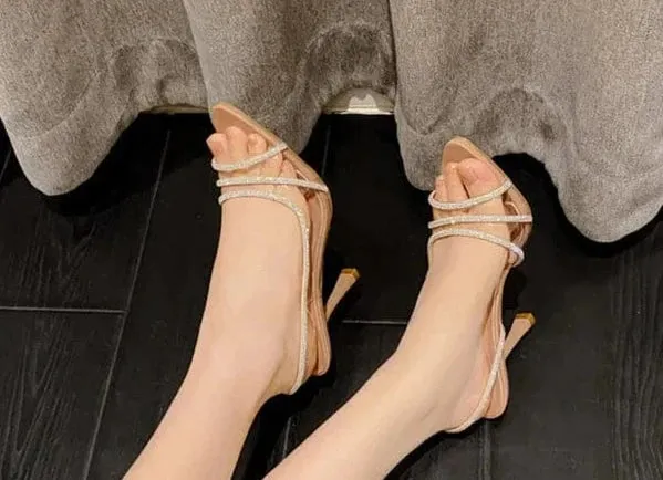 ZARA VINYL EMBELLISHED Diamante Heels - BLACK