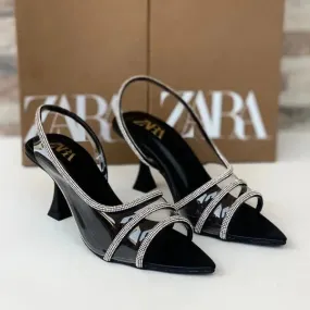 ZARA VINYL EMBELLISHED Diamante Heels - BLACK