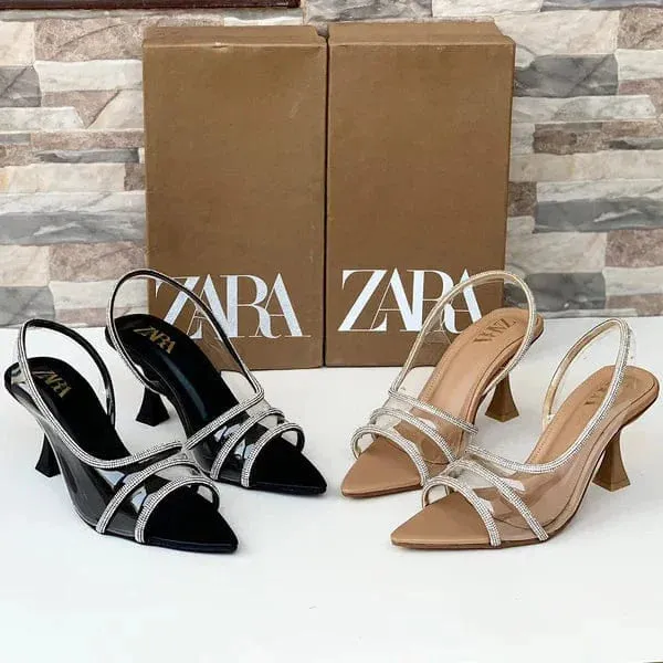 ZARA VINYL EMBELLISHED Diamante Heels - BLACK